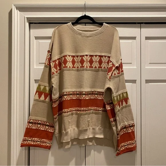 We The Free People Ski Holiday Snowflake Swit Oversized Waffle Knit Thermal | L - Picture 7 of 9